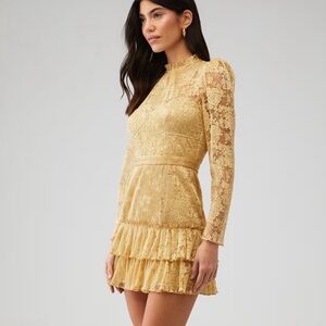 SAYLOR Gold Long Sleeve Lace Dress